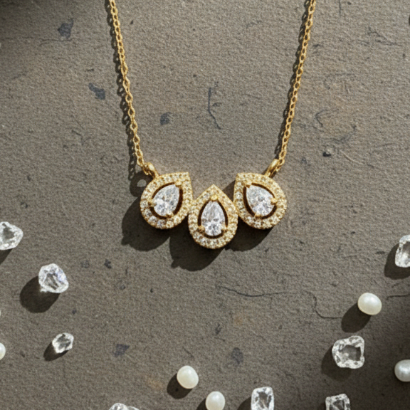 Trinity Pear Halo CZ Pendant | 925 Sterling Silver