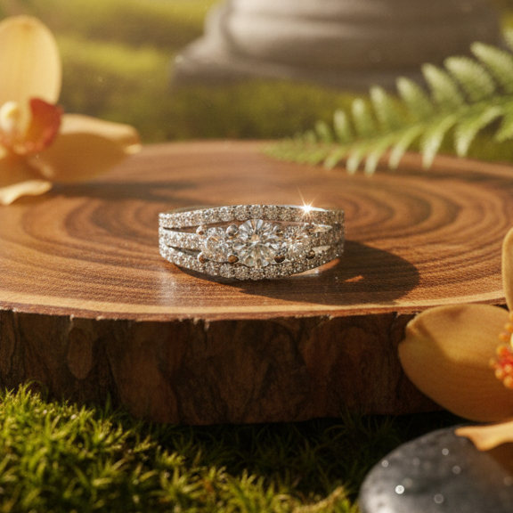 925 Sterling Silver Trinity Three-Stone Adjustable Ring