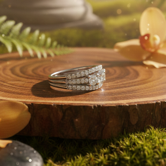 925 Sterling Silver Trinity Three-Stone Adjustable Ring