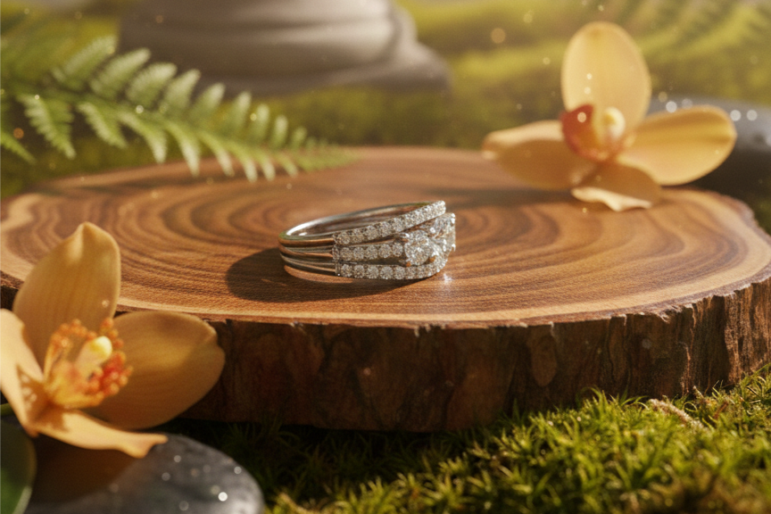 925 Sterling Silver Trinity Three-Stone Adjustable Ring