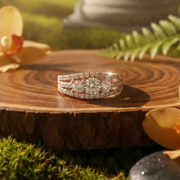 925 Sterling Silver Trinity Three-Stone Adjustable Ring