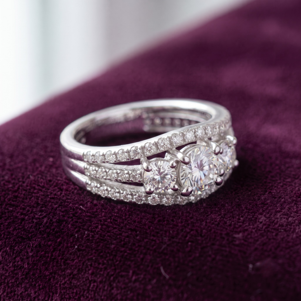 925 Sterling Silver Trinity Three-Stone Ring