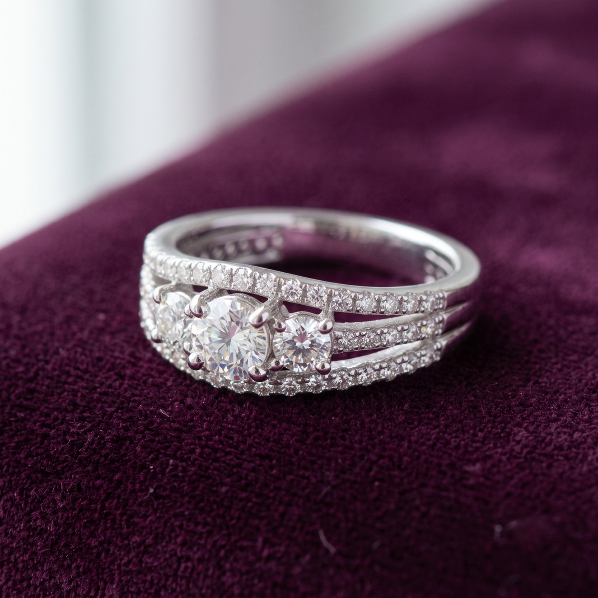 925 Sterling Silver Trinity Three-Stone Ring