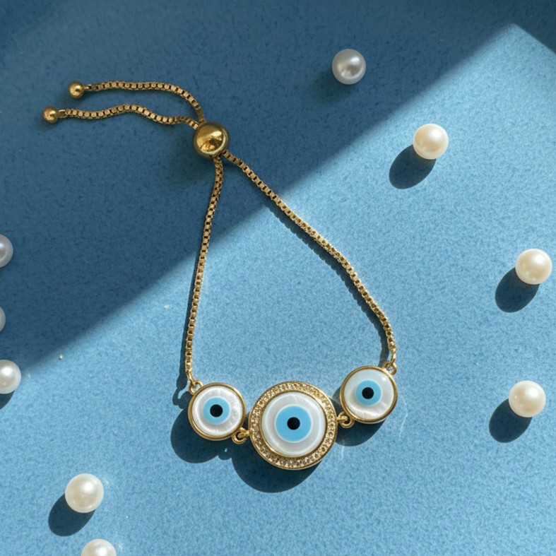Triple Evil Eye Protection Bracelet in 925 Sterling Silver