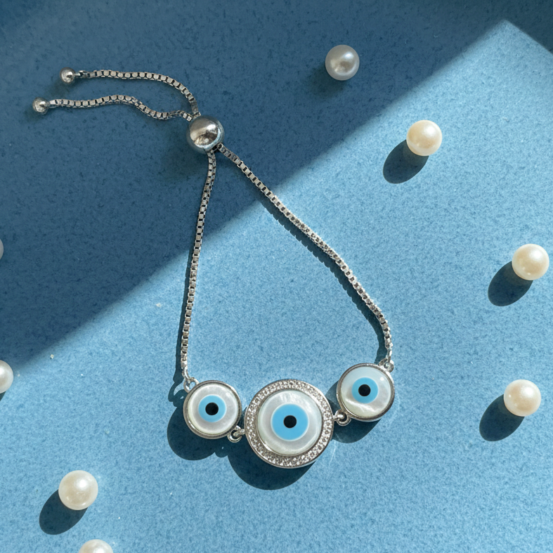 Triple Evil Eye Protection Bracelet in 925 Sterling Silver