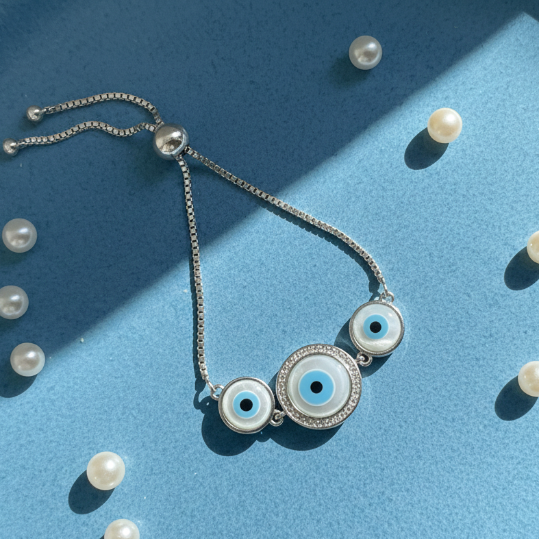 Triple Evil Eye Protection Bracelet in 925 Sterling Silver