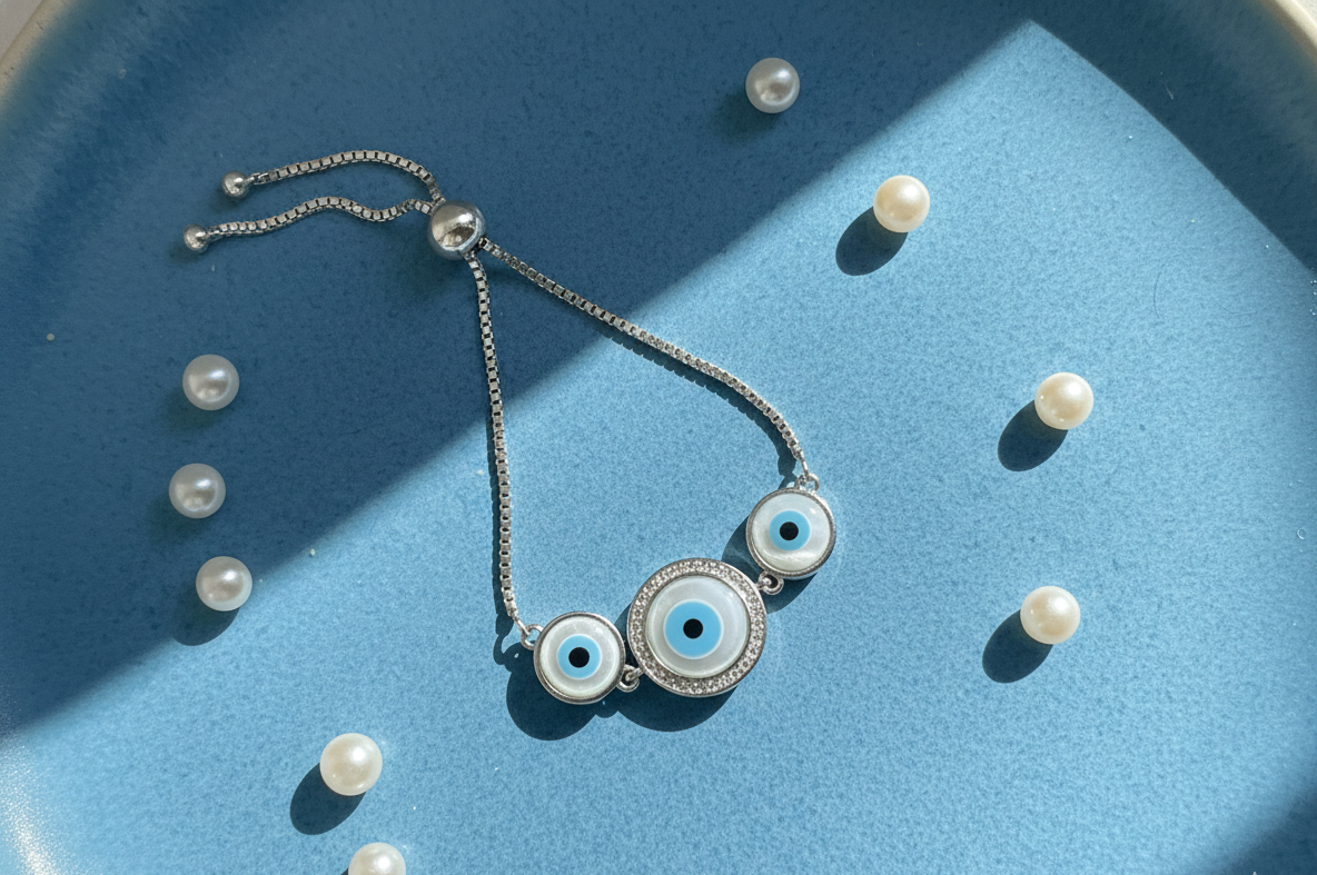 Triple Evil Eye Protection Bracelet in 925 Sterling Silver