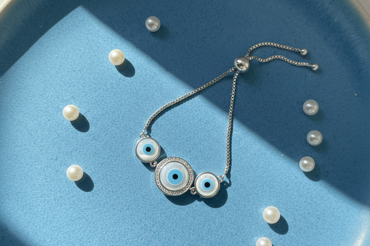 Triple Evil Eye Protection Bracelet in 925 Sterling Silver