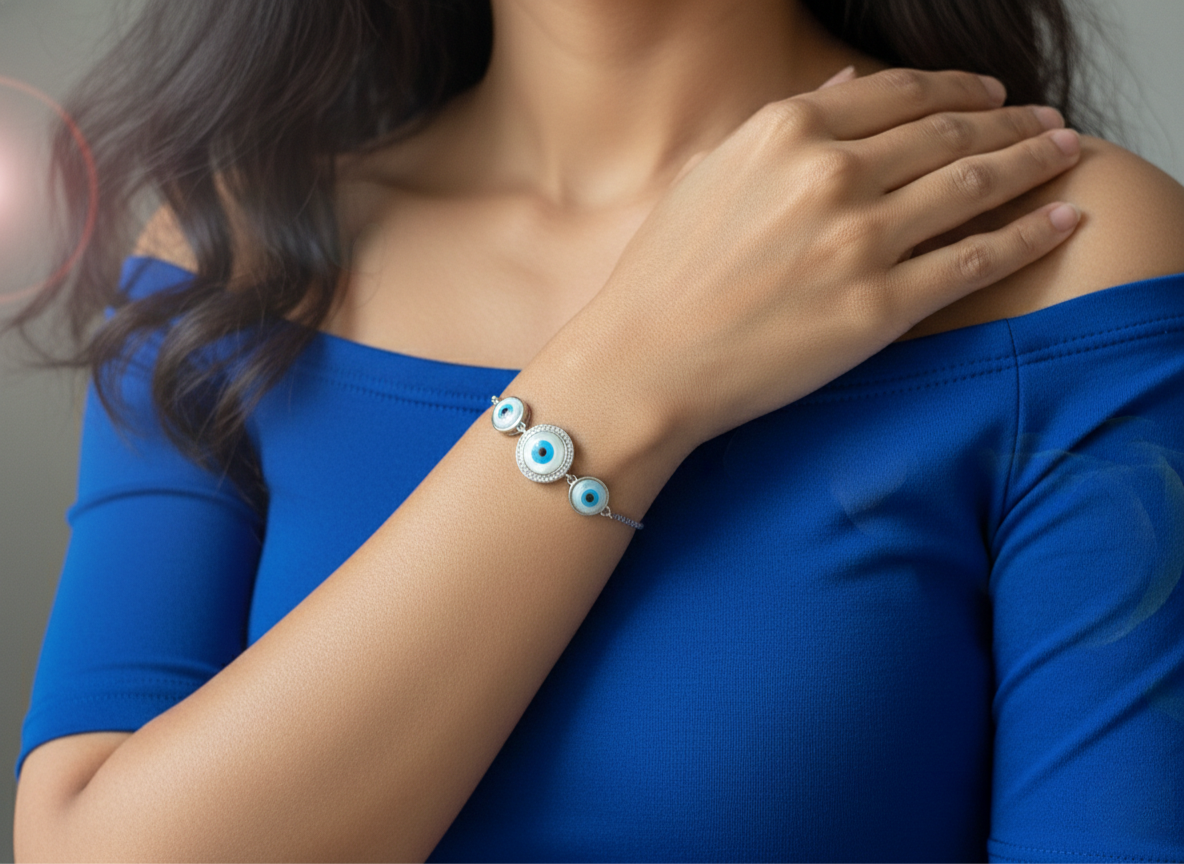 Triple Evil Eye Protection Bracelet in 925 Sterling Silver