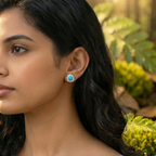 Turquoise Bloom Floral Halo Stud Earrings – 925 Sterling Silver