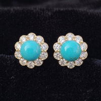 Turquoise Bloom Floral Halo Stud Earrings – 925 Sterling Silver