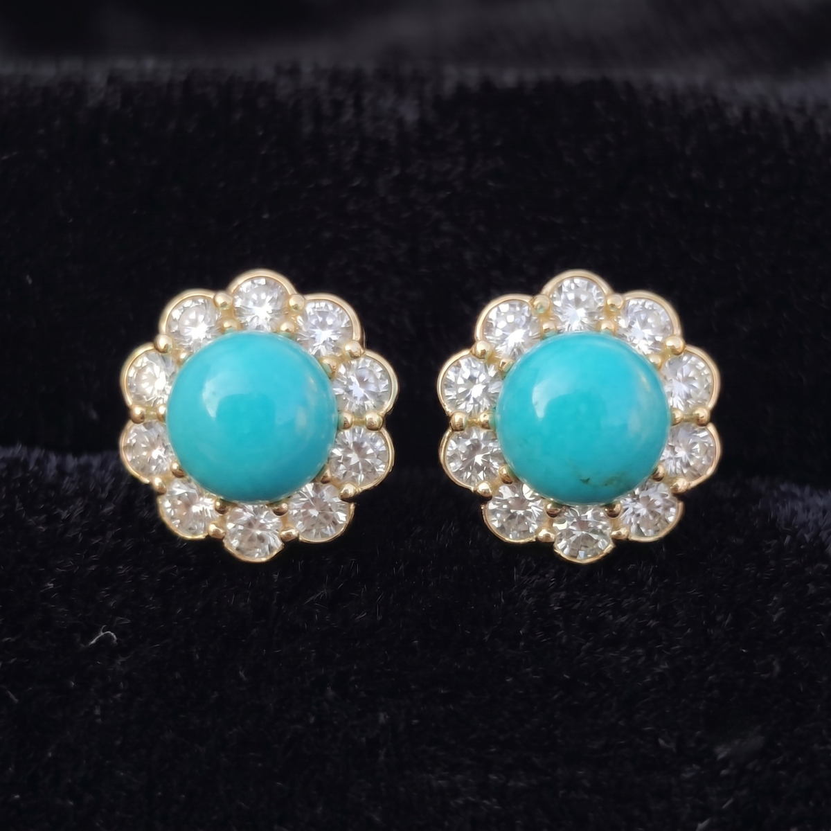 Turquoise Bloom Floral Halo Stud Earrings – 925 Sterling Silver