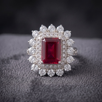 Vintage Crimson Statement Ring with CZ Double Halo in 925 Sterling Silver