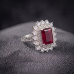 Vintage Crimson Statement Ring with CZ Double Halo in 925 Sterling Silver