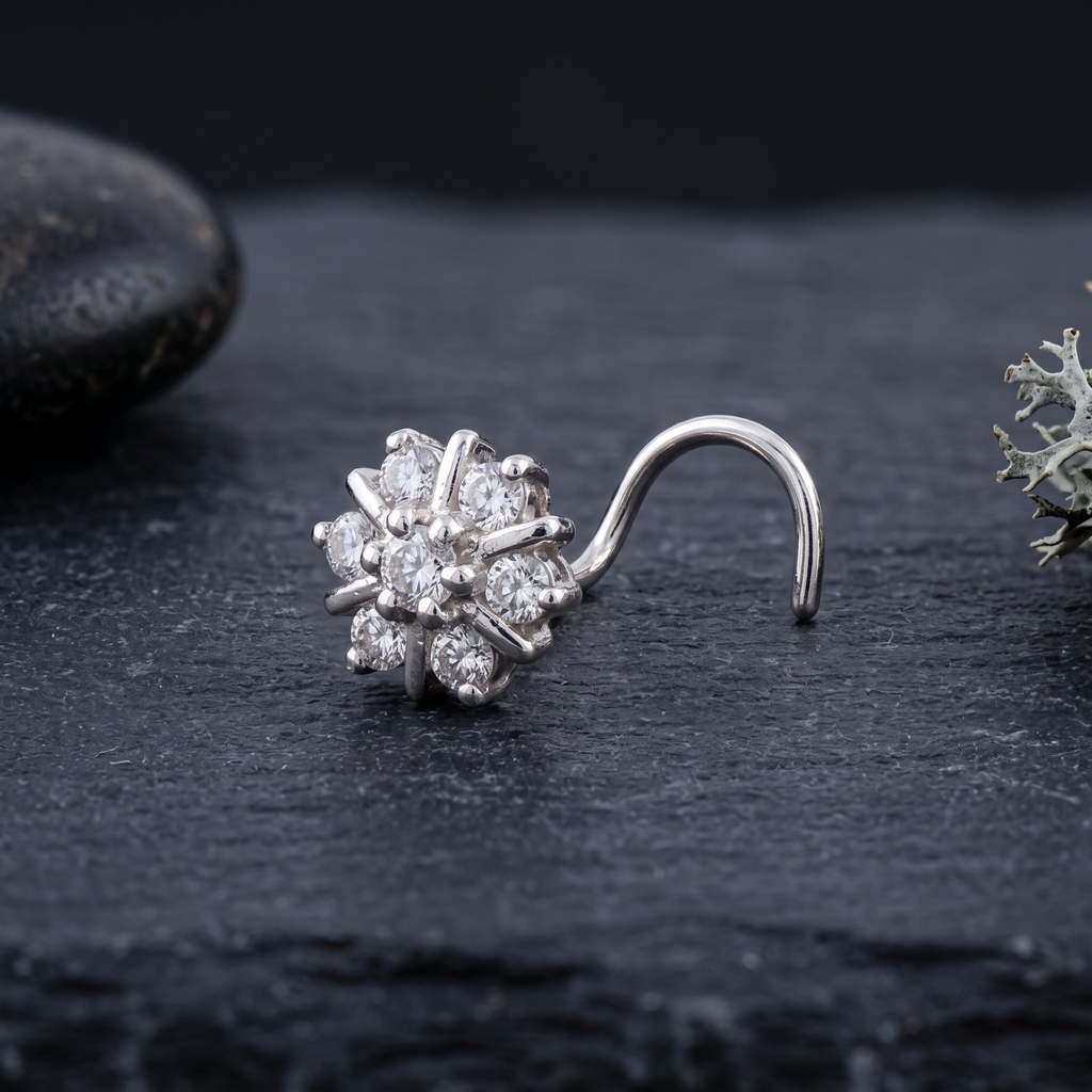 Vintage Rosette Nose Pin in 925 Sterling Silver