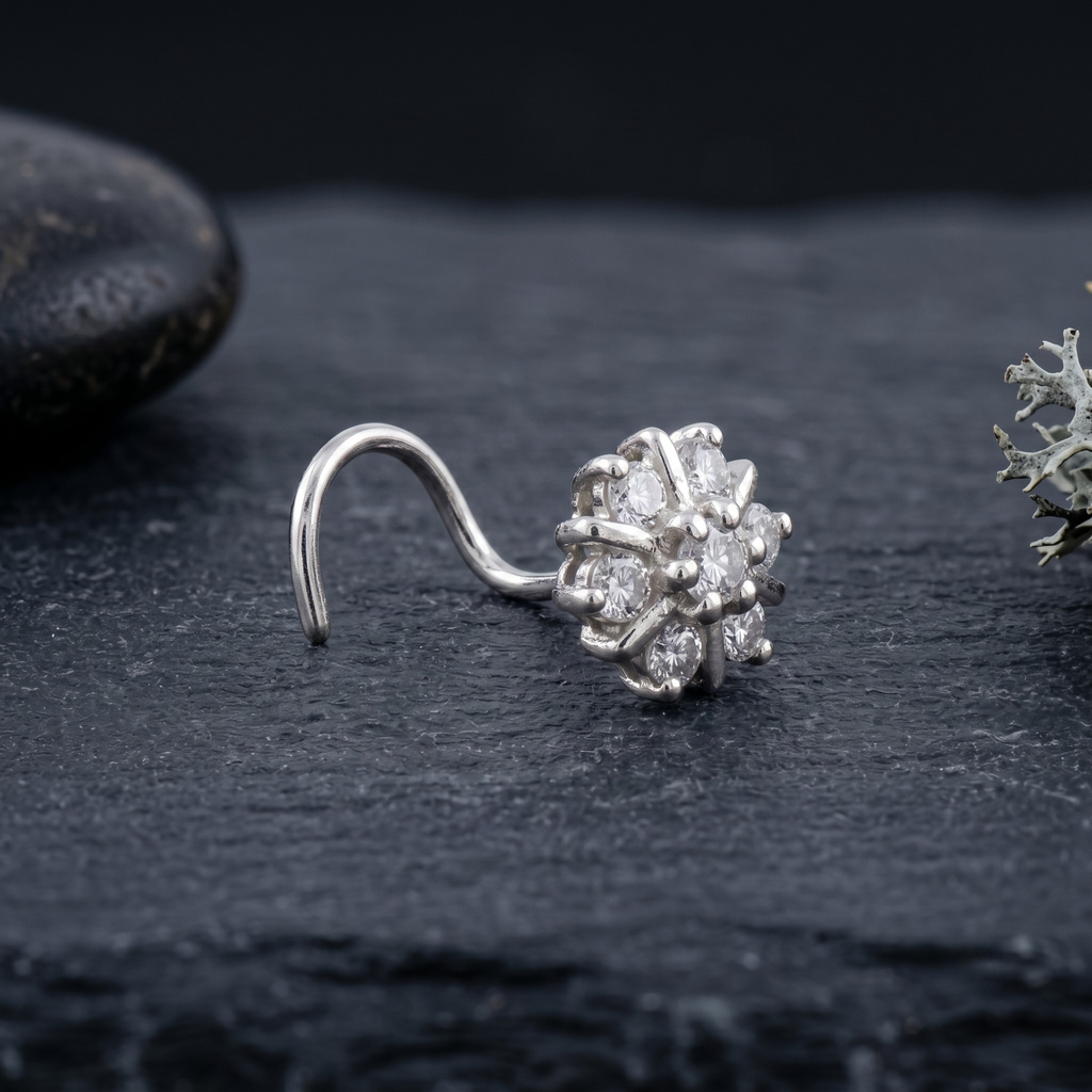 Vintage Rosette Nose Pin in 925 Sterling Silver