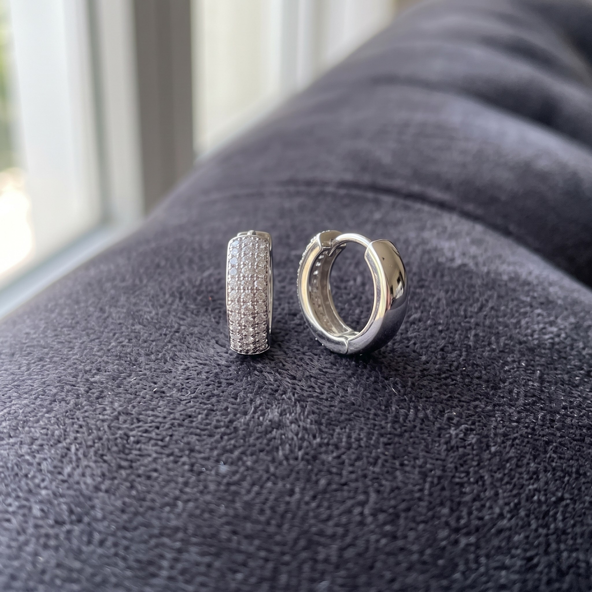 Wide Multi-Row Pave CZ Huggie Hoops | 925 Sterling Silver