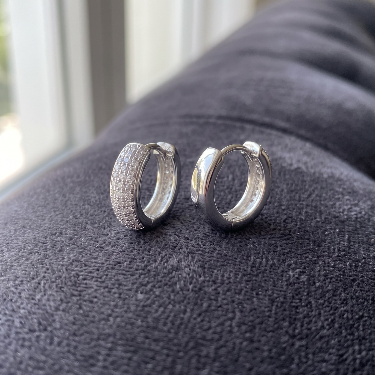 Wide Multi-Row Pave CZ Huggie Hoops | 925 Sterling Silver