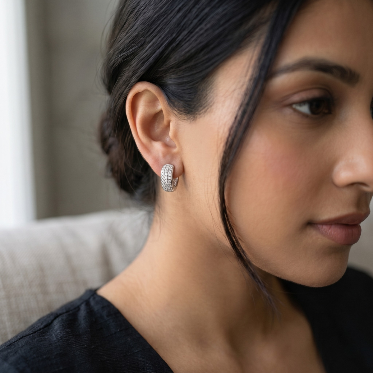 Wide Multi-Row Pave CZ Huggie Hoops | 925 Sterling Silver
