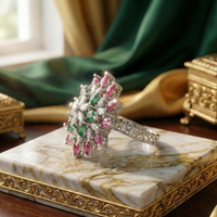 925 Sterling Silver Wildflower Starburst Adjustable Cocktail Ring
