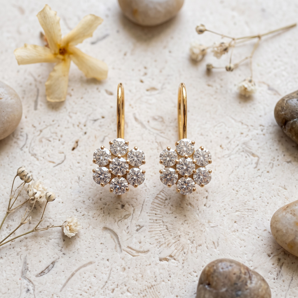 Zircon Floral Drop Earrings - 925 Sterling Silver