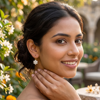Zircon Floral Drop Earrings - 925 Sterling Silver
