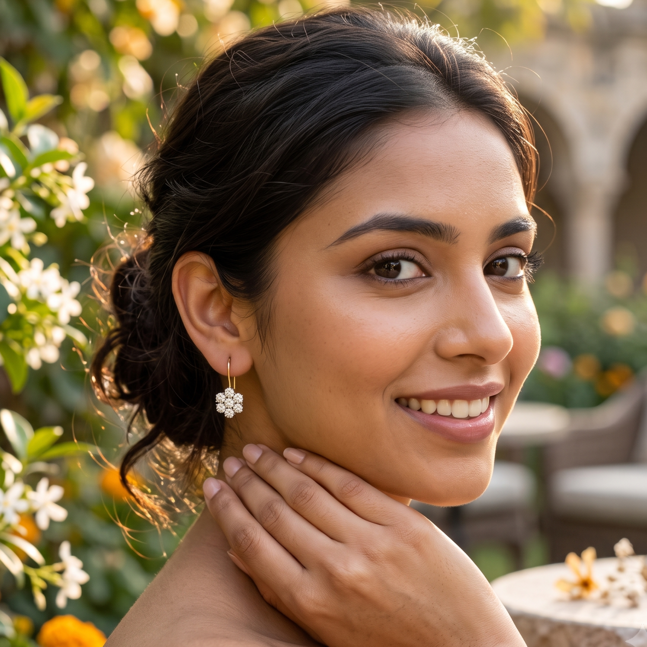Zircon Floral Drop Earrings - 925 Sterling Silver
