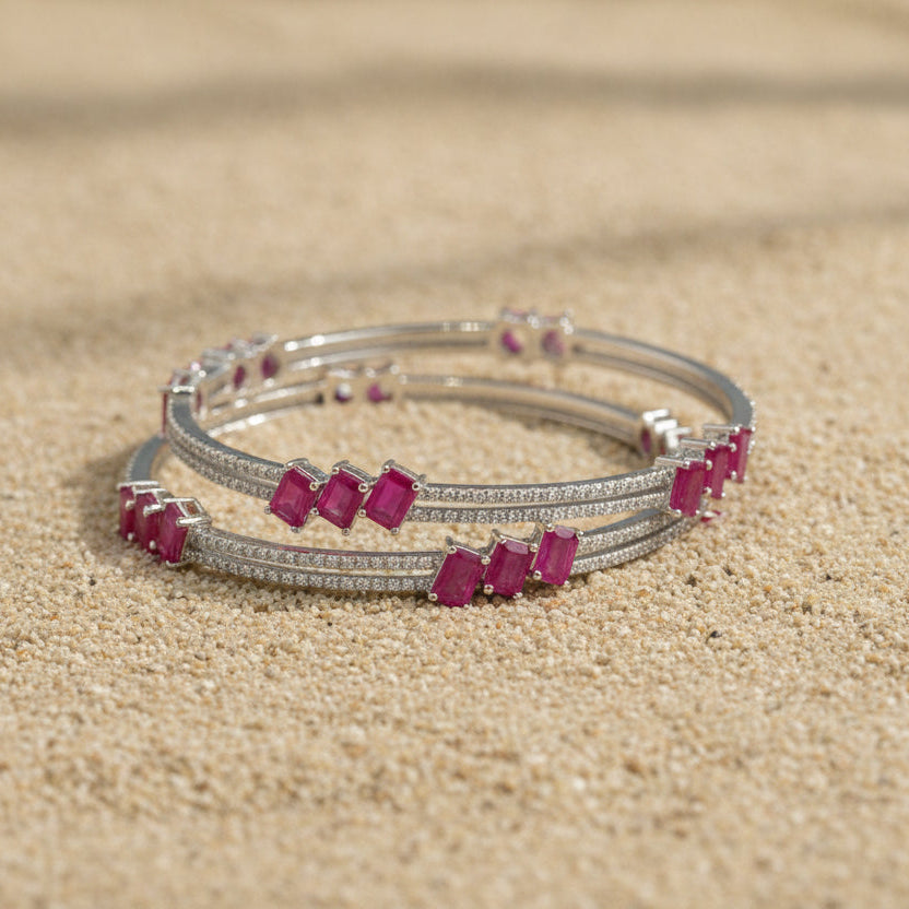 Signature Ruby Trio Baguette Bangle in 925 Sterling Silver