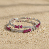 Signature Ruby Trio Baguette Bangle in 925 Sterling Silver