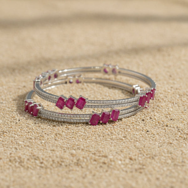 Signature Ruby Trio Baguette Bangle in 925 Sterling Silver