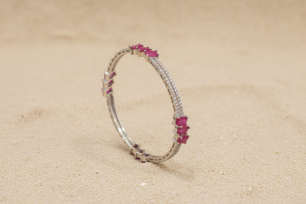 Signature Ruby Trio Baguette Bangle in 925 Sterling Silver