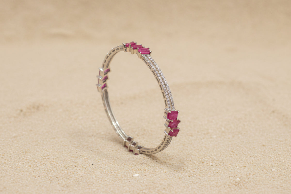 Signature Ruby Trio Baguette Bangle in 925 Sterling Silver