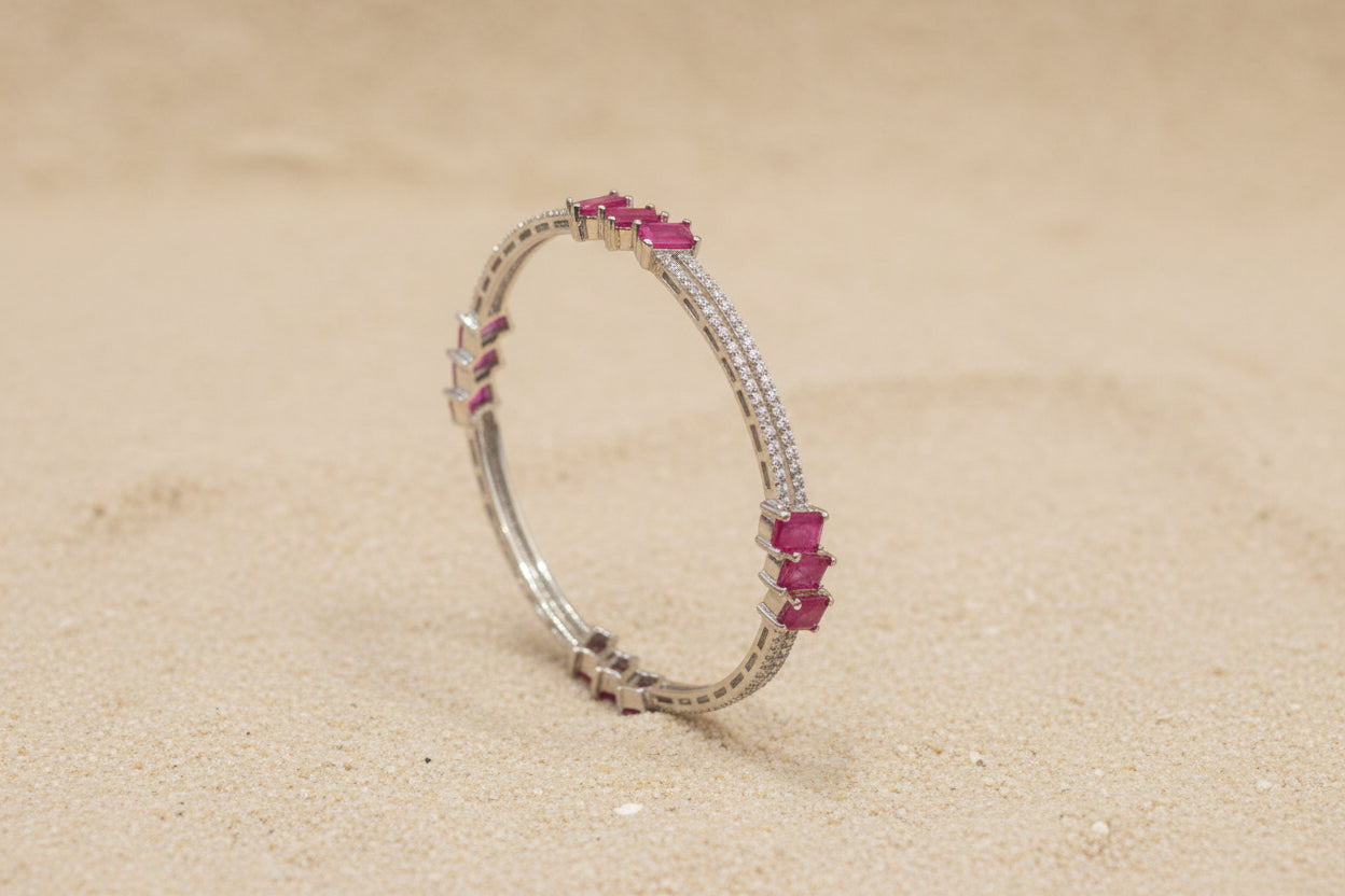 Signature Ruby Trio Baguette Bangle in 925 Sterling Silver
